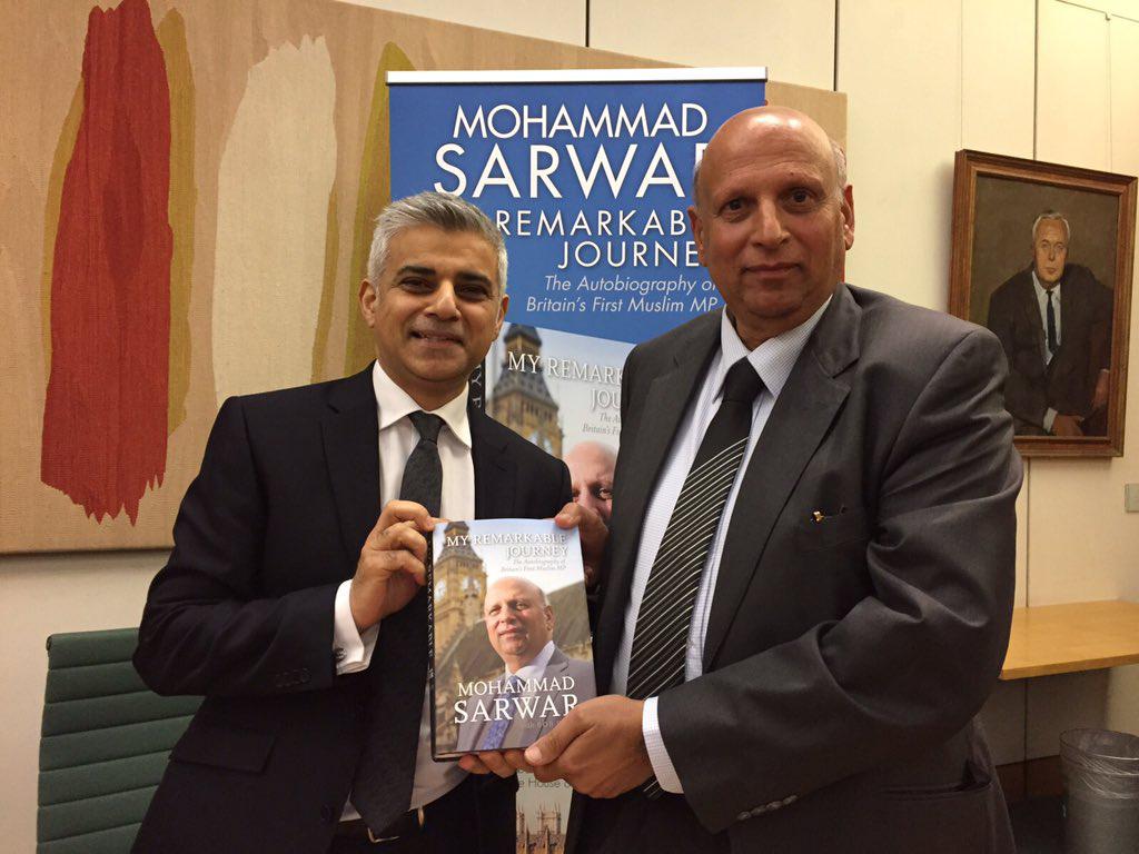 Ch Sarwar presenting his book to Sadiq Khan MP (Candidate for Mayor of London).
